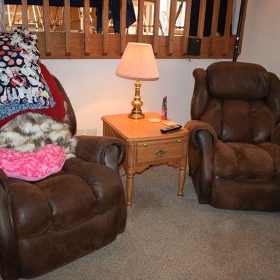 Recliners, Blankets, Side Table, & Lamp