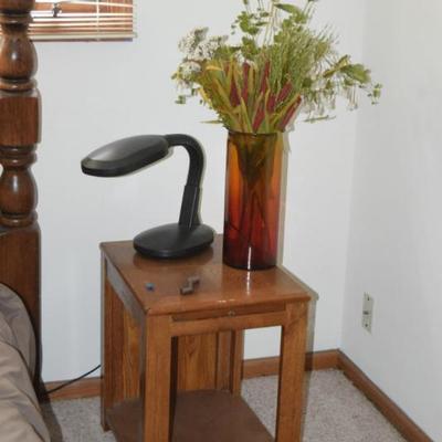 Side Table, Light, & Floral Arrangement in  Vase