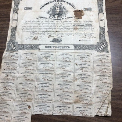 CSA: Confederate States of America $1000 July 1 1961 Loan Lot # LAC043 https://www.ebay.com/itm/123791703682
