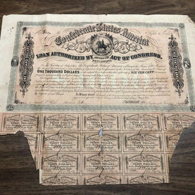 CSA: Confederate States of America $1000 Feb 17 1964 Loan Lot # LAC041 Section 6 5th Series https://www.ebay.com/itm/113771223889