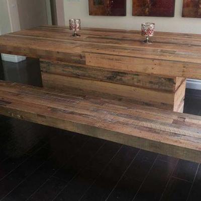 #203: Recliamed Wood Table with Bench Seats
Measures approx 89
