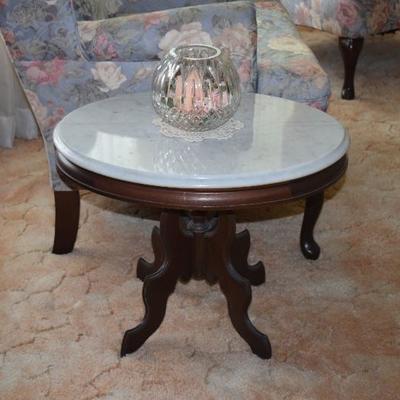 Vintage End Table With Marble Top