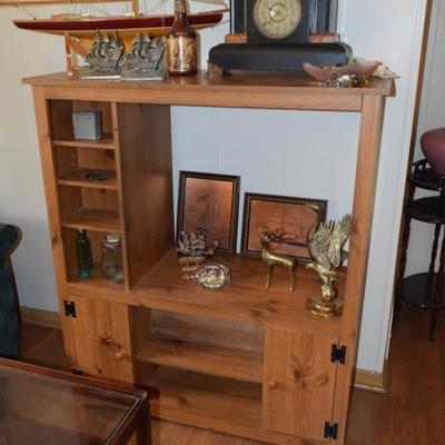 Wooden Display Cabinet & Collectible Items
