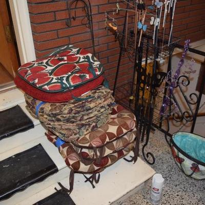 Assorted Chair Cushions, Planter, & Wind Chimes
