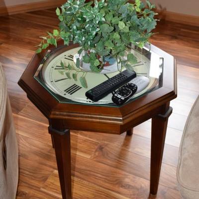 Side Table Clock & Artificial Plant