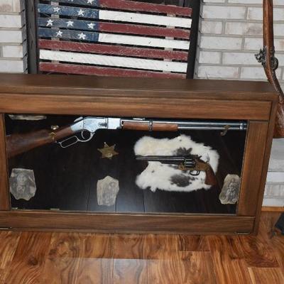 Collectible Guns in Case, Fireplace Tools, Home Decor