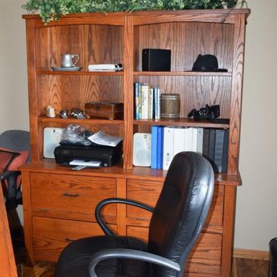 Shelving Unit, Desk Chair, Printer, & Decor