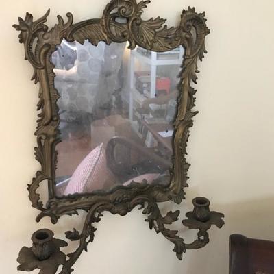 Brass mirror with candleholders $59