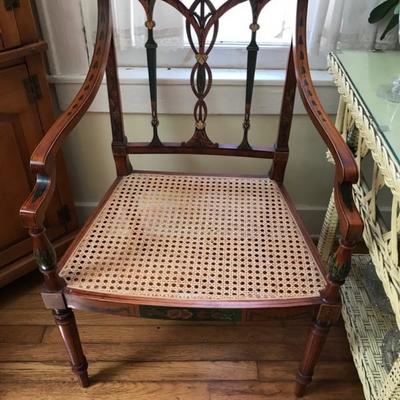 Painted cane arm chair $125