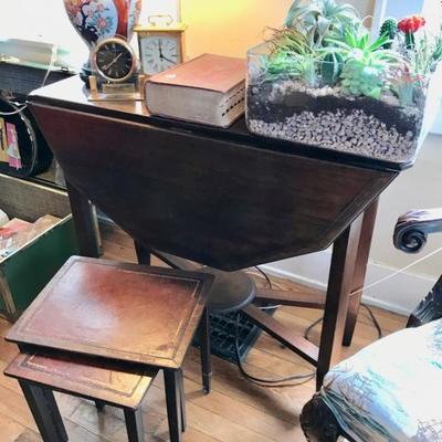 Drop leaf table $185
33 X 34 X 27"
Set of cluster tables $35
largest is 13 X 10 X 14"