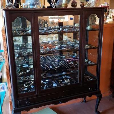 Antique china cabinet with serving set drawers 