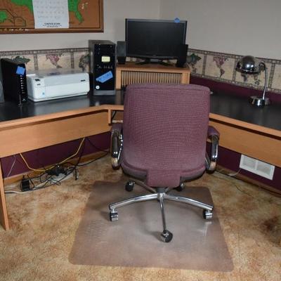 Desk, Computer, Printer, Lamp