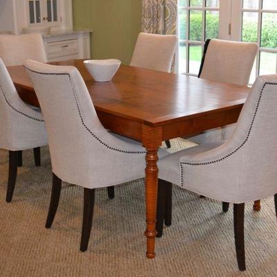 Leonard's tiger maple farm table and 6 Restoration Hardware dining chairs