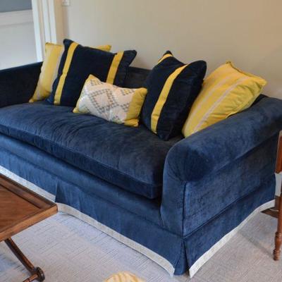 Custom blue velvet sofa