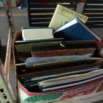 Lot of books, picture albums, frame.