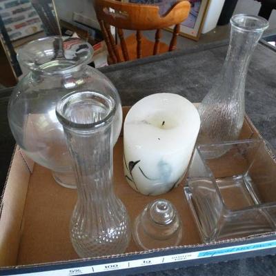 Candle, vases, candle holder.