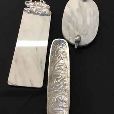 Marble and Metal Cheese Boards and Bread Tray