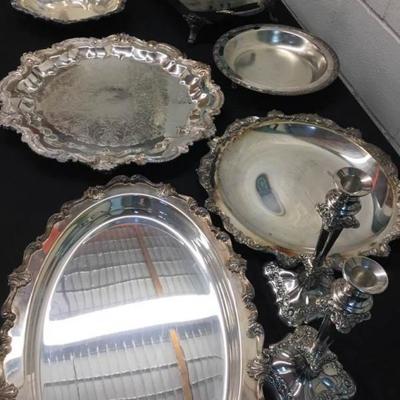 Silver Plated Platters and Candlestick Holders