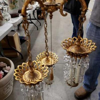 #1716: Gold Colored Chandelier with Crystal
Measures approximately 34