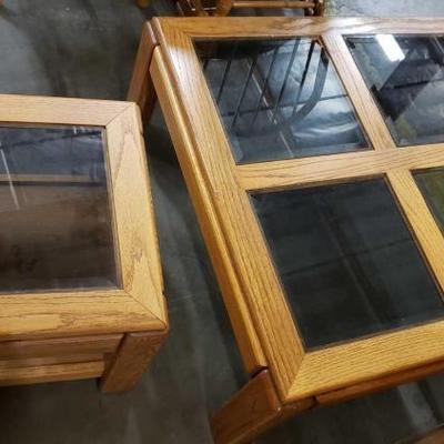 #1525: Wood with Glass Coffee Table and End Table
Wood with Glass Coffee Table 37