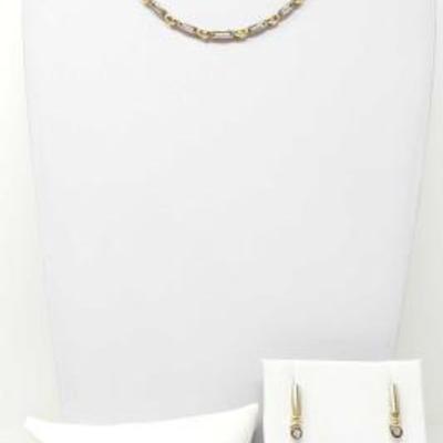 #76: Matching 14k, Diamond Earring, Necklace, Bracelet Set
Combined weigh approx 40.5g, necklace measures approx 16