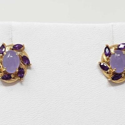 #34: 14k Gold Earrings with Amethyst and Lavender Jade, 2.8g
Earring weigh approx 2.8g