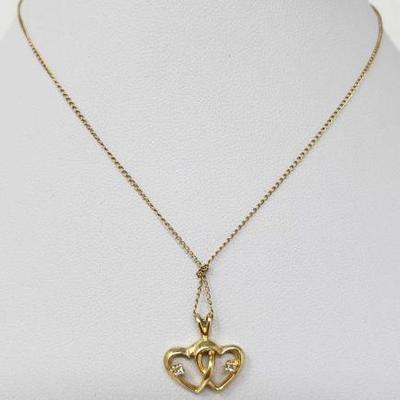 #180: 14k Gold Necklace with Gold and Diamond Pendent, 2.3g
Weighs approx 2.3g, Chain measures approx 18