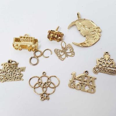 #159: Eight 14k Gold Pendents, 7.4g
Combined weigh approx 7.4g