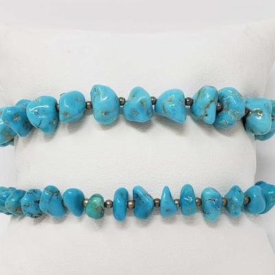 #79: Two Sterling Silver and Turquoise Bracelets, 21.6g
Combined weigh approx 21.6g, measure approx 7