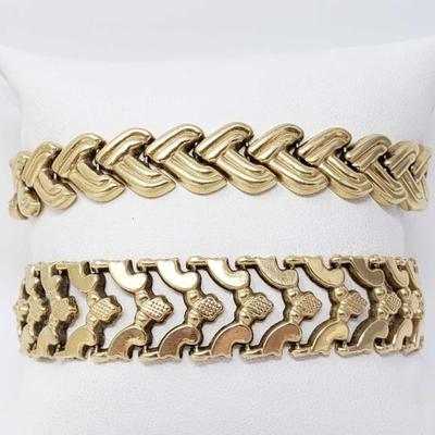 #110: Two 14k Gold Bracelets, 32.3g
Combined weigh approx 32.3g, each measures approx 7