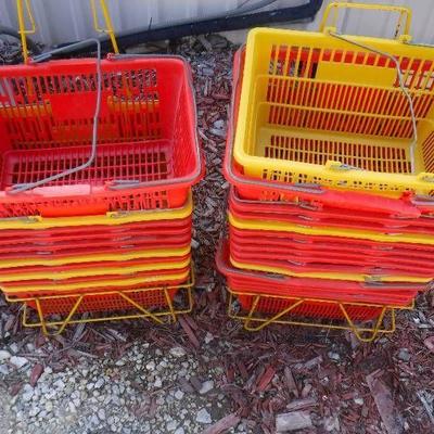 Plastic shopping baskets with handles and stand