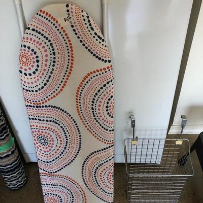Ironing board, hanging metal basket