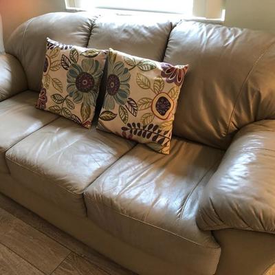 Ashley Furniture Taupe Leather-like 3-seat Sofa