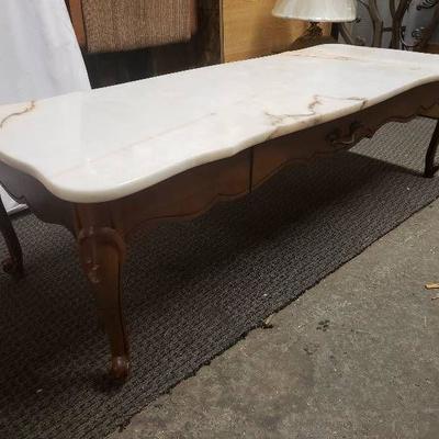 Solid Wood Coffee Table with Solid Marble Top
