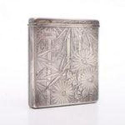 Vintage 950 Sterling Silver Cigarette Case with Bamboo and Floral Motif