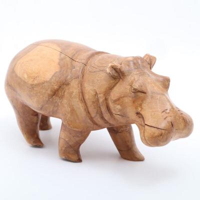 Hand Carved Folk Art Hippo Figurine
