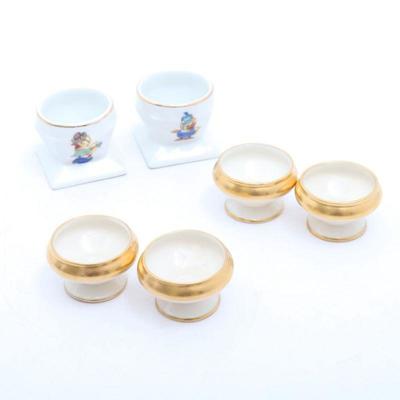 French Porcelain Egg Cups and Lenox Salt Cellars