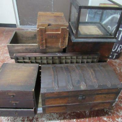 Country boxes and counter top display cabinet