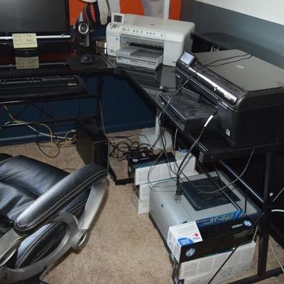 Desk, Chair, Printers, Computer