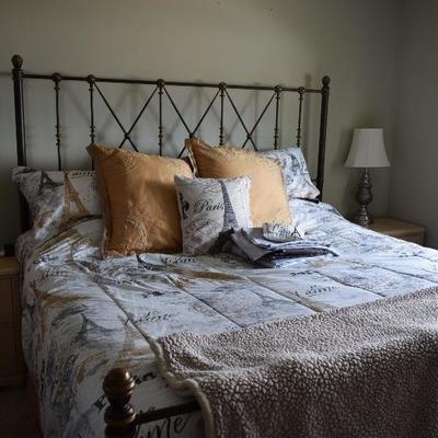 Bed, Head and Food Boards, Linens, Lamps, Side Tables