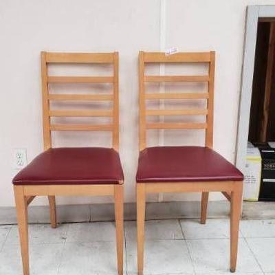 Two Wood with Red Vinyl Seat Chairs