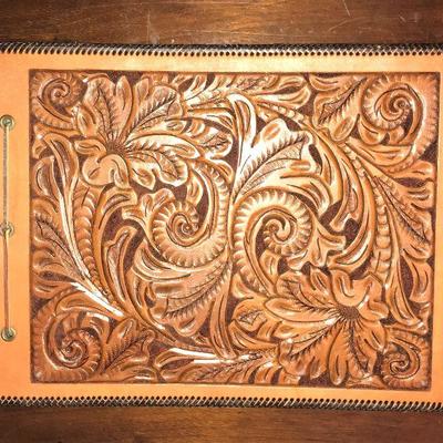 carved leather photo album