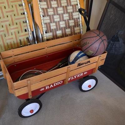 Radio Flyer Wagon, Folding Lawn Chairs, & Balls