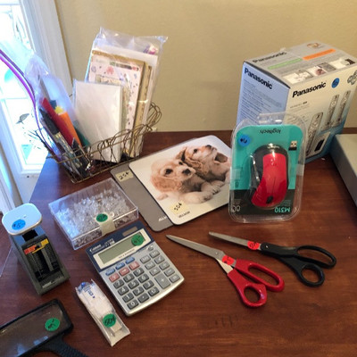 Office supplies, postage scale, cordless phones