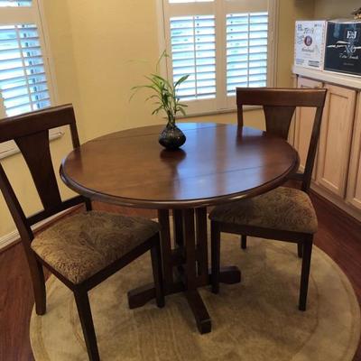 Open-work Wood Pedestal Drop-Leaf Dinette w/2 Upholstered-Seat Chairs 