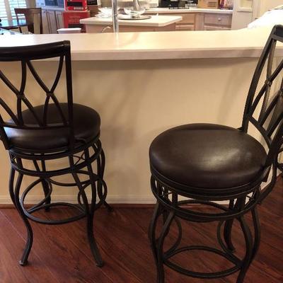 4 High Back Bar Chairs w/Round Leather-like Seats 