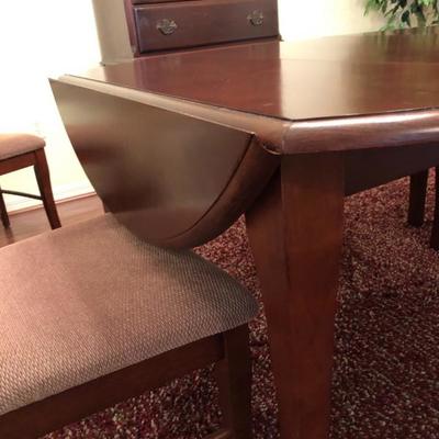 Detail of Petite Wood Drop-Leaf Dining Table w/Center Extension & 4 Chairs 