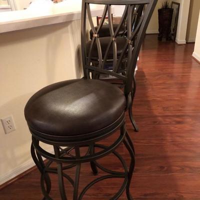 4 High Back Bar Chairs w/Round Leather-like Seats 