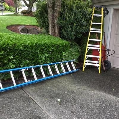 20 ft Extention Ladder (Werner), 6 ft Fiberglass Ladder ( Keller). Selling pair for $60 today, Sunday. Wheel barrel is sold.