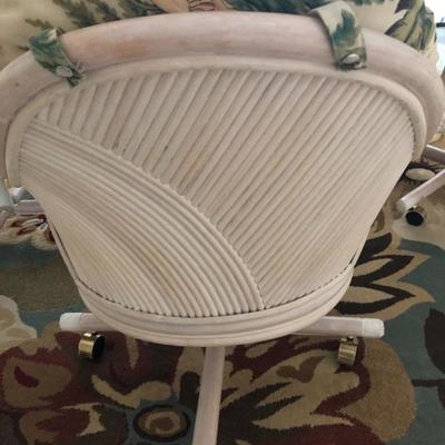 Detail - Alexander & Sheridan Ltd. Whitewashed Rattan Dinette w/4 Rolling Chairs and Tropical back/seat cushions - (48